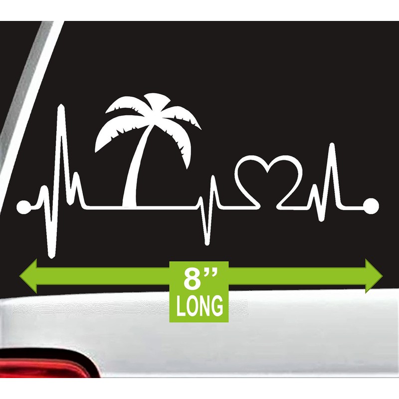 K1016 Palm Tree Heartbeat Lifeline Vacation Decal Sticker