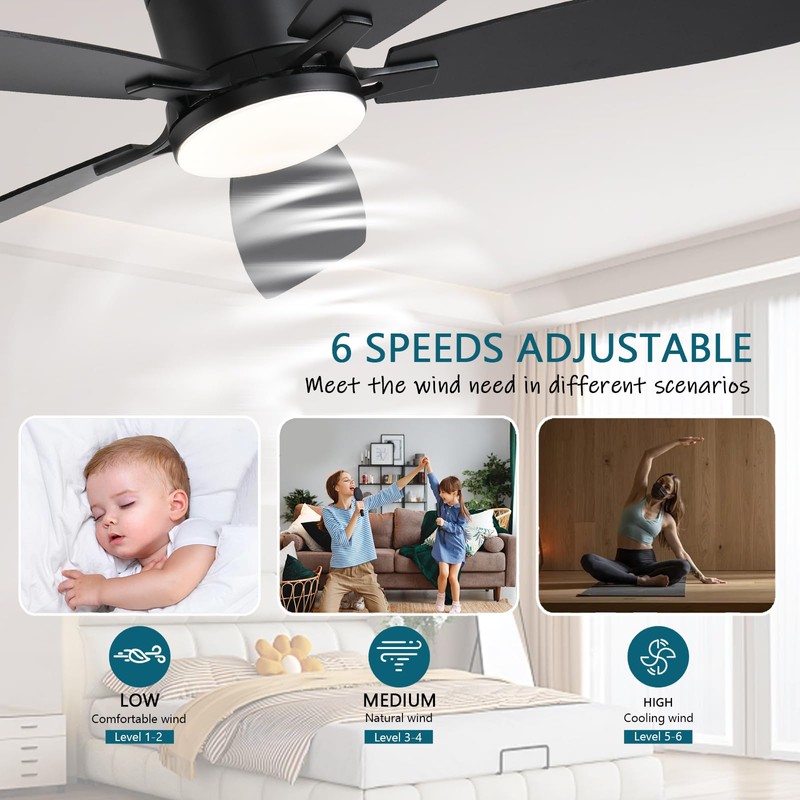 Ayaoty 52 Inch Low Profile Ceiling Fans with Lights and