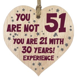 51st Birthday Gift For Women Men Wooden Heart Plaque, Light Wood Sign Keepsake, Happy Birthday Mom, Girlfriend, Dad, Husband, Wife, Boyfriend, Mom Gifts From Son, Grandma, Grandpa Birthday Present