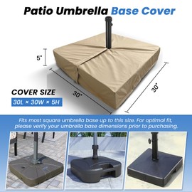Patio Umbrella Base Cover Waterproof for Outdoor Umbrella Base,Heavy Duty 600D Windproof Anti-UV Anti fading,30"L x 30"W x 5"H,Outdoor Square Umbrella Stand Base Covers（Beige）