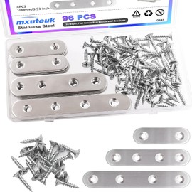 mxuteuk 96PCS Stainless Steel Straight Flat Brackets,Metal Brackets,Mending Plate,Metal Brackets for Wood (50mm/80mm/100mm)