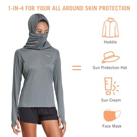 BALEAF Women's Hiking Long Sleeve Shirts with Face Cover Neck Gaiter UPF 50+ Lightweight Quick Dry SPF Fishing Running Hoddie Dark Gray Size L
