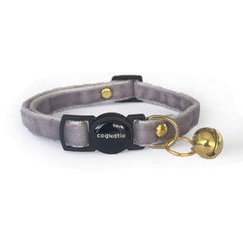 Cognatio Safety Quick Release Cat Collars,Double Velvet with Bell Available in a Range Colors,Perfect for Your Kitty (20-30cm, Oyster Grey)