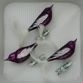 Lauschaer Glas Christmas Tree Decorations Birds with Feather Tail Purple Matt with Decoration Pack of 3 Christmas Tree Decorations Mouth-Blown Hand Decorated