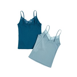 SweatyRocks - playera sin mangas con cuello en V y tirantes delgados para mujer, 2 piezas, Azul, L