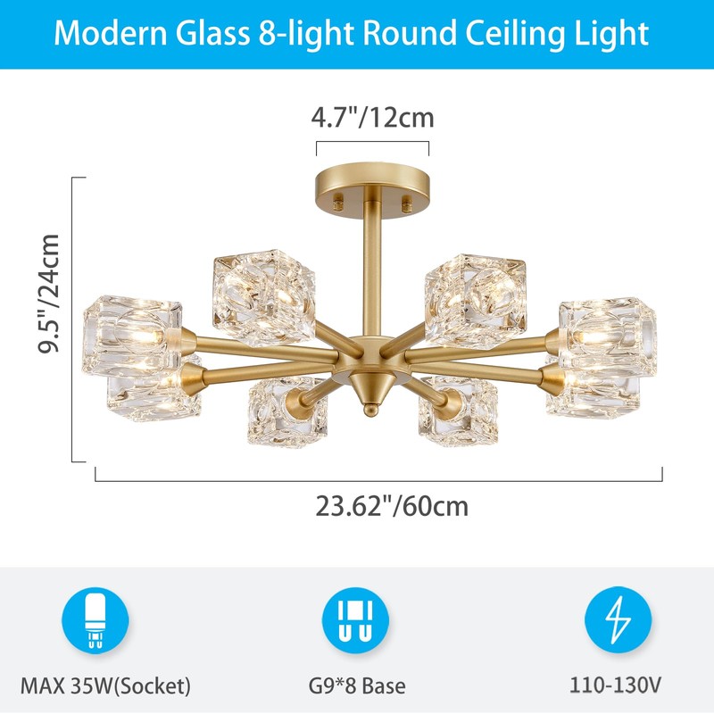 XINGQI 8-Light Semi Flush Mount Ceiling Light Fixture Modern Antique