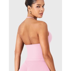 YEOREO SoftHue Impact Longline Strappy Top Women's Halter Workout Tank Tops Backless Gym Longline with Adjustable Strap Pink