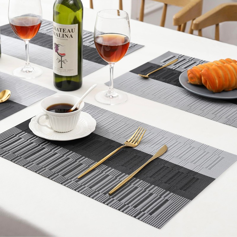 Leetaltree Grey with White Striped Placemats Set of 4 -