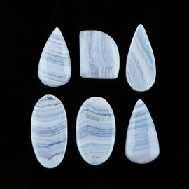 CRYSTALIS 6pcs. Natural Blue Lace Agate Loose Gemstone for Wholesale Bulk Cabochons, Jewelry Making Supply, Chakra Healing Polished Stones, Wire Wrapping, DIY, Gem Collection