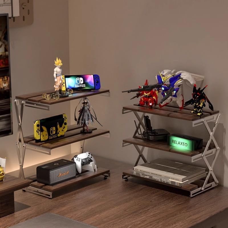 Fitzkor 3 Tiered Foldable Desk Shelf Table orangernizer Wood Rack