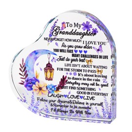 Ornalrist Granddaughter Gifts from Grandma Grandad Glass Heart Colourful Etched Love Inspiration Plaque Keepsake for Granddaughter Birthday Christmas