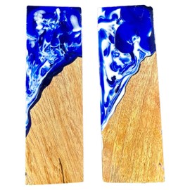 Malayan Products | Hybrid Wood Resin Knife Scale Blanks, Acrylic Mango Wood Knife Handle blanks, Crafting Material Bladesmithing (Blue)