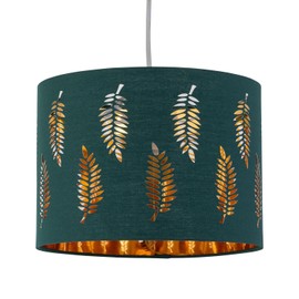 firstchoicelighting Dark Green Pendant Shade, Easy Fit Ceiling Lightshade, Fern Leaf Cut Out Design, Diameter 25cm