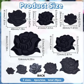 HOBBIESAY 5 Styles 20Pcs Black Rose Iron on Patches Rose Flower Embroidered Patches Sew on Decorative Repair Appliques Patch for DIY Clothes Jeans Hats Backpacks Bag Vests DIY Crafts
