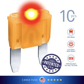 CARAX Glow Fuse – Premium Fuse Mini Blade – 5A Kit 10 pcs – Glow When Blown LED Automotive Fuse – Smart Auto Glow Fuse Easy Identification – 10 pcs.