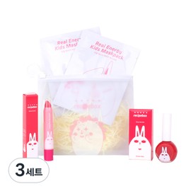 Recipe box children's travel simple makeup set, portable pouch + 2 children's mask packs + lip crayon + nail polish glossy pearl red, 3 sets / 레시피박스 어린이 여행용 심플 메이크업 세트, 휴대용 파우치 + 어린이 마스크팩 2p + 립크레용 + 매니큐어 글로시펄 레드, 3세트