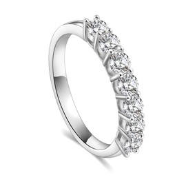 Kolmnurk Moissanite Wedding Band 7-Stone Eternity Ring for Women D Color VVS1 Lab Created Diamond Engagement Ring 925 Sterling Silver Stackable Ring size 5-21