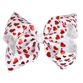 Valentine's Day Hair Bow Clips 8 Inch Valentines Hair Clips Hair Barrettes Hair Bowknot Ribbon Alligator Hairgrips Clips Red Love Heart Pattern Hair Accessories for Girls Women Kids