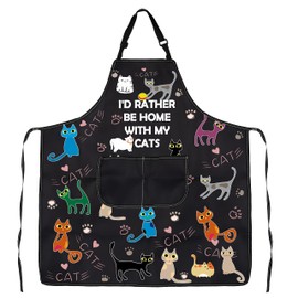 Cat Apron Cat Lovers Apron Cute Cat Apron with Pockets Cat Cooking Kitchen Baking Apron Kitten Apron Cat Lover Owner Mom Gift (I'D RATHER BE HOME WITH MY CATS)