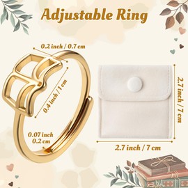 PANTIDE Book Lovers Ring For Women - Open Book Dainty Ring, Bookworm Librarian Reading Book Club Teacher Gifts, Adjustable Thumb Knuckle Stackable Jewelry Christmas Birthday Wedding Gift (Gold)