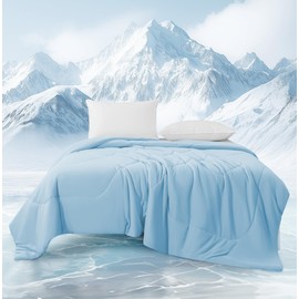MASVIS Cooling Blankets for Hot Sleepers, Luxury Lightweight Cozy Soft Throw for Night Sweats Double Sided Breathable Blanket for Bed Couch Sofa, Q-Max 0.4 Cold Tech Ice Blanket, Queen (90"x90"), Blue