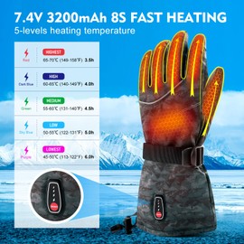 Maliansun Heated Gloves for Men and Women, Waterproof Touch Screen Rechargeable Heated Gloves with 2 7.4V 3200mAh Batteries for Winter Outdoor Cycling Skiing Work, M