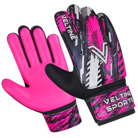 Veltine Sports Soccer Goalie Gloves for Kids Youth Junior Boys Funky Football Goalkeeper Gloves with Double Wrist Protection (Pink, Size 8 Suitable for Size M-L Adult)