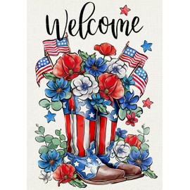 Covido Welcome Memorial Day Soldier Boots Patriotic Decorative Garden Flag, 4th of July Veterans Day America Flower Yard Outside Decorations, American USA Outdoor Small Home Decor Double Sided 12 x 18