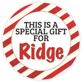 This is a Gift for Ridge - Circle Sticker Decal 3 Inch - Candy Cane Merry Christmas Gift Tag Present Tree Holiday Custom Name Santa Claus