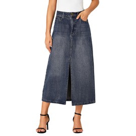 Rooscier Women's High Waisted Jean Skirt Split Denim Midi Skirt with Pockets Blue Medium