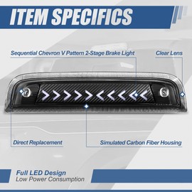 Auto Dynasty Carbon Fiber Look Sequential Arrow LED 3rd Third Tail Brake Light Stop Lamp Compatible with Chevy/GMC GMTK2XX 14-20