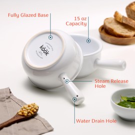 KooK French Onion Soup Bowls, French Onion Soup Crocks, Soup Bowl with Handles, 15 oz, Set of 4, Ceramic Bowls, Microwave, Dishwasher Safe & Oven safe, Stoneware,(White)