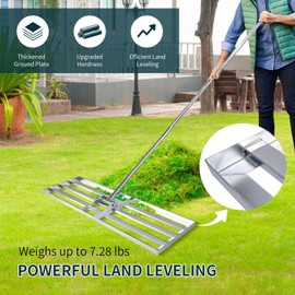 Lawn Leveling Rake 30x10 inch, (Professional-Grade) Lawn Leveler Tool, Handle Rakes for Lawns Heavy Duty Landscape Rake for Backyard, Garden, Golf Course, Farm, Pasture