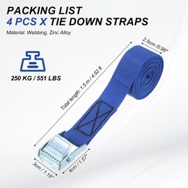 PATIKIL 1" x 5ft Lashing Strap with Buckles, 4 Pcs Cam Buckle Tie Down Straps Adjustable Heavy Duty Secure Cinch Straps Up to 551 lbs for Cargo Kayak Bicycles, Blue