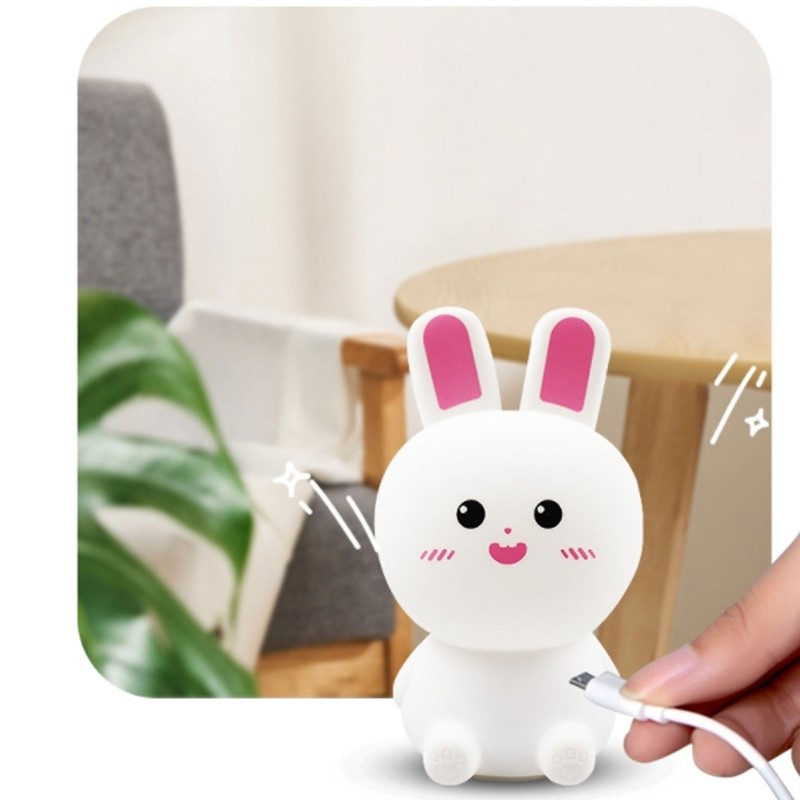 Cute Night Light Tap Control 5 Modes Rechargeable Rabbit Shape