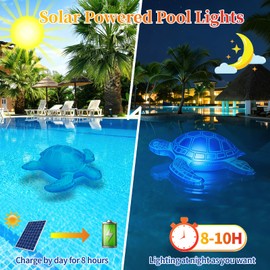 26.5inch Solar Pool Floats Lights,IP68 Waterproof Solar Powered Floating Pool Lights,16RGB Colors Turtle Inflatable Light Up Pool Float for Above Ground Pools,Outdoor Swimming Pool Decorations(1Pc)