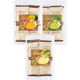 Rifuko Vegetable Potage Assorted Set of 3 Types (Pumpkin Soup, Asparas Soup, Corn Soup), 1 Serving, 0.6 oz (16.5 g), Hokkai Yamato Powder, Soup, Individual Packaging, Comes in a Zipper Bag for Trial