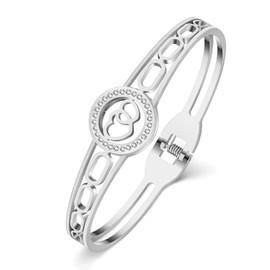 DUOWEI Cute Love Heart Cuff Bracelet Bangle Stainless Steel 18K Real Gold Plated Couple Hearts Birthday Valentines Charms for Women Girls Girlfriend (Silver B)