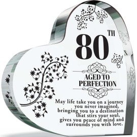 80th Birthday Plaque Gifts for Women Men - Aged to Perfection - Acrylic Heart Keepsake Gift for 80 Year Old Woman Man Her Him, 100mm x 100mm Present For Friends Family