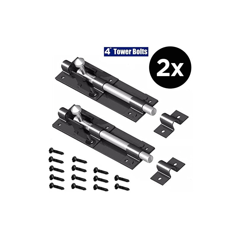 2X Orbitron Garden Gate Shed Sliding Door 4"Tower Bolt Black