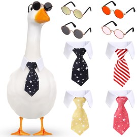 Shyyween 4 Set Tie and Sunglasses Porch Goose Outfits 23"/ 17'' Lawn Plastic Goose Statue Sunglasses Neckwear for Garden Retro Pet Cosplay Party Patio Yard (Bright)