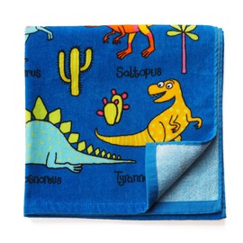 Tyrrell Katz Kids Dinosaur Printed Towel in Blue - Children’s Bath Sheet 100% Soft Cotton Beach Cloth with Rectangular Design - 80 x 140 cm