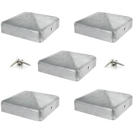 IRONTITE® 5 Pack Metal Fence Post Caps 3x3 Galvanised, Newel Post Cap Fence Toppers to Suit 75mm (3") Square Fence Newel Posts. Protect Your Posts with This Pyramid Fence Post Protector (GALV)
