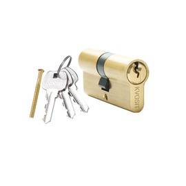 Brass Lock Cylinder with 3 Keys 63mm Double Open Cylinder Lock Storm Door Locks with 3 Brass Keys for Storage Unit Security Door (Brushed Brass, 63MM)