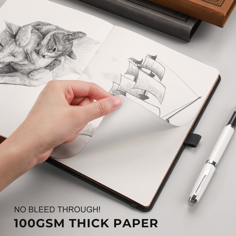 RETTACY A5 Blank Notebook, Leather Hardcover, Thick Notebook, 320 Pages,