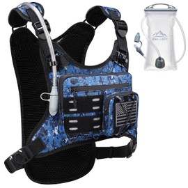 Zelvot Running Vest with 2L Water Bladder, USA Original Patent, Lightweight Adjustable Chest Pack with Gear Holder, Reflective Running Hydration Vest for Women Men for Marathon (Camo Navy Blue, M/L)