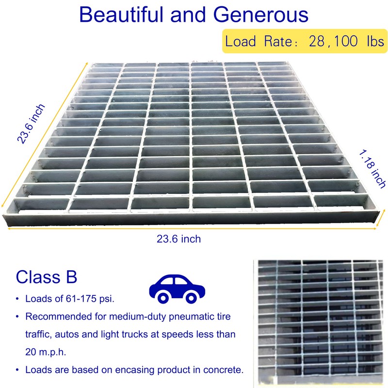 MOSINSBO Galvanized Steel Drain Grate, 24x24 Outdoor Drain Cover, B
