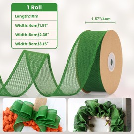 jijAcraft 10m Hessian Ribbon Roll, 4cm Natural Rustic Jute Burlap Ribbon Bundle, Linen Ribbon Craft Ribbon Band for DIY Crafts Gift Wrapping Wedding Decoration (Green)