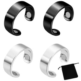 Pack of 4 Unisex Magnetic Rings, Anti-Snoring Ring, Magnetic Ring for Magnetic Field Therapy (Black + Silver)