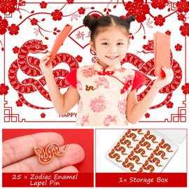 Ecation 25 Chinese Zodiac Enamel Lapel Pin Chinese New Year Snake Gold Plated 2025 for Lunar Year Zodiac Blessing Souvenir